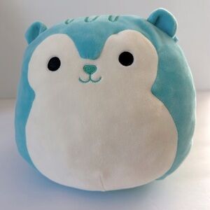 Squishmallow Kellytoy Santiago the Squirrel Plush Teal Blue 10” x 10” Furry Tail